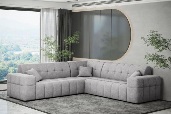 Ecksofa Designersofa NANCY in Stoff Perfekt Harmony Hellgrau Seite Universal