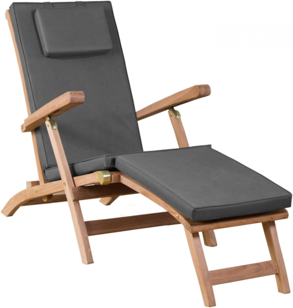 deVries Deckchair "WOODIE" aus Teakholz (Basic) inkl. Polster uni grau Größe 60 x 170 x 93 cm Bild 3
