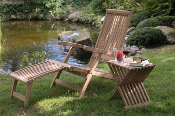 deVries Deckchair "WOODIE" aus Teakholz (Basic) inkl. Polster uni grau Größe 60 x 170 x 93 cm Bild 2