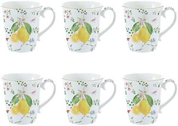 EasyLife Tasse Fleurs et Citrons, Porzellan, Spülmaschinengeeignet, Mehrfarbig, Zitronen, H: 9.5cm