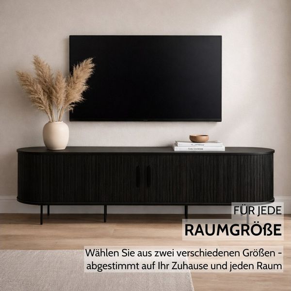 Liadomo Lowboard Uriel, TV-Möbel, TV-Board, TV-Unterschrank, 120 oder 180 cm Breite, Schiebetüren, Lamellen, schwarz, weiß, Natur, braun