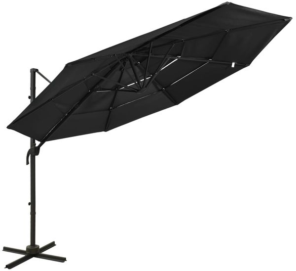 vidaXL Sonnenschirm mit Aluminium-Mast 4-lagig Schwarz 3x3 m 313834