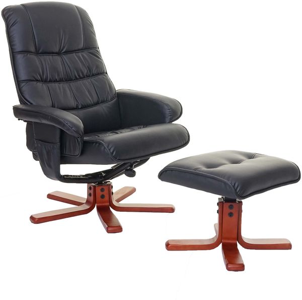 Relaxsessel HWC-E30, Fernsehsessel Liegesessel TV-Sessel mit Hocker, FSC®-zertifiziert ~ Kunstleder schwarz