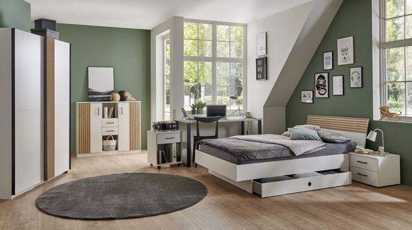 Wimex Bettgestell Rügen, Bett mit trendiger Dekorfolie Akkustikpaneel-Optik