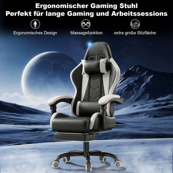 HOMALL Gaming-Stuhl Massage Gaming Stuhl mit Fußstütze 90-135° Rückenlehne einstellbar (Bürostuhl Ergonomisch,Verstellbarem Lenden- & Kopfkissen,mit Fußstütze)