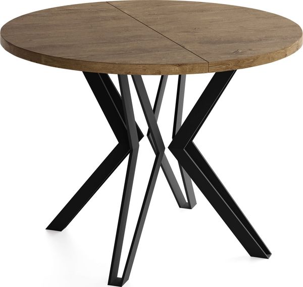 WFL GROUP Esstisch Revena ausziehbarer rund industrial mit schwarzen Metallbeinen (MADE IN EU, erhältlich in zwei Größen – 100/120 cm, ausziehbar auf 180/200 cm), platzsparender Tisch für Küche, Esszimmer oder Wohnzimmer