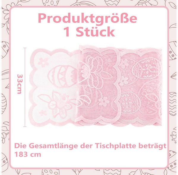CLTYQ Tischdecke Easter Lace Table Cloth Runner, Ostertischläufer 183*33CM, Kaninchen, Esstisch Dekoration,für die Drinnen Urlaub Party Dekor,Wohnzimmer