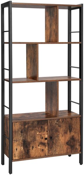 Vasagle Bücherregal, Bücherschrank mit 4 offenen Regalebenen, geräumiger Wohnzimmerschrank, Küche, Büro, stabiles Stahlgestell, Industrie-Design, Vintagebraun-schwarz von Songmics LBC022B01