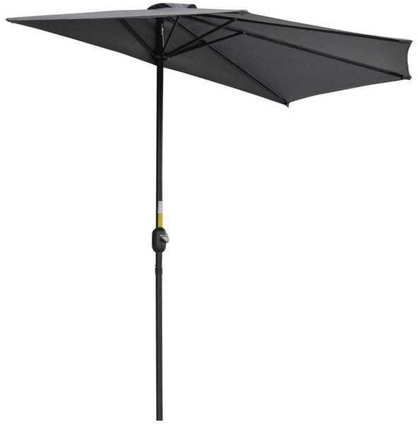 Outsunny Sonnenschirm Schirm Marktschirm, Metall, halbrund, LxB: 293x150 cm, Kurbelschirm, Gartenschirm, Grau+Schwarz, 293cmx 150cm x 249cm