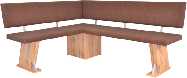 Moderne Eckbank, Eiche-Dekor, Kunsleder braun, kurzer Schenkel links