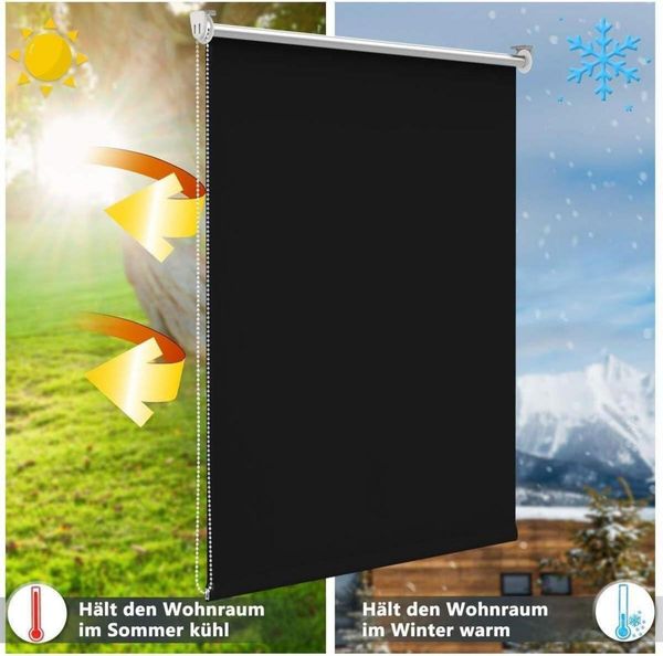 Verdunklungsrollo ohne Bohren 60x150cm Schwarz Rollos für Fenster Thermorollo Bild 3