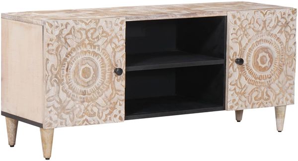 vidaXL TV-Schränk Weiß 105 x 33,5 x 46 cm Massivholz Mango 4018368
