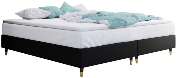 Boxspringbett Sauro Gold für Wandpaneel, Schwarz, 180x200 cm