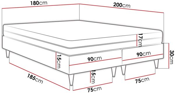Boxspringbett Sauro Gold für Wandpaneel, Schwarz, 180x200 cm Bild 3