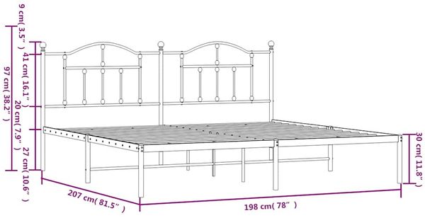 vidaXL Bettgestell mit Kopfteil Metall Weiß 193x203 cm 353494 Bild 10