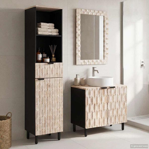 vidaXL Badezimmer Sets mit Regal 3 pcs Weiße gewaschene Oberfläche 3310031