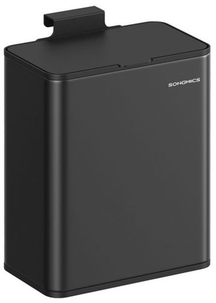 SONGMICS Mülleimer hängend, 8 L Stahl-Abfalleimer mit Deckel für Biomüll, an der Schranktür oder Wand, mit Haken, schwarz