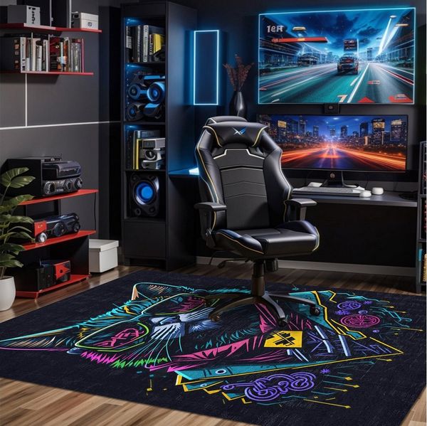 Bamyum Teppich Blackcat Chenille Druck Teppich, Gaming Videospiel Waschbarer Teppich, Einzelstück