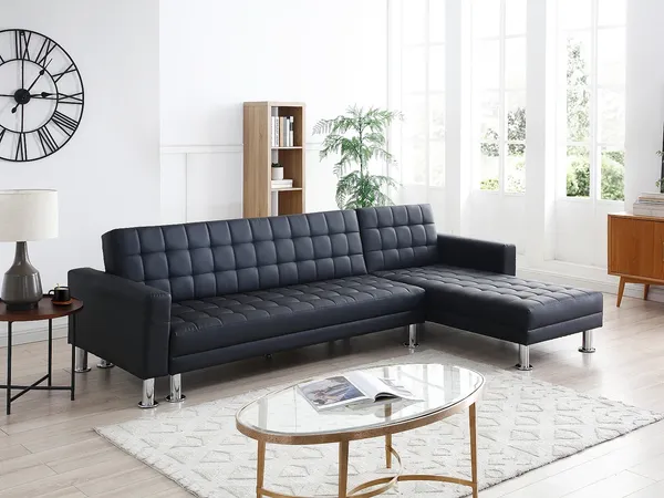 Vente-unique - WILLIS Sofa Kunstleder Schwarz - B 173 cm x H 79 cm x L 290 cm