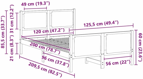 vidaXL Bettrahmen mit Kopfteil Schwarz 120 x 200 cm Stoff 878331 Bild 10