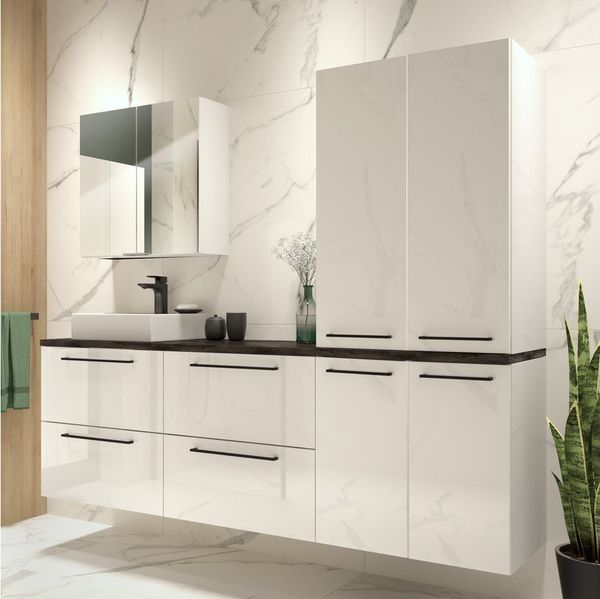 Lomadox Badmöbel-Set MESSINA-107, (Spar-Set), Beton Dunkel 180/200/46 cm