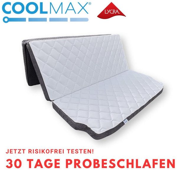 Klappmatratze VW T5 T6 T6.1 Multiflexboard, MatratzenL.A.B®, 10 cm hoch, (Kaltschaum, Härtegrad H3 fest), 10x148x185 oder 10x148x198 cm COOLMAX® LYCRA® Alcantara Polsterstoff