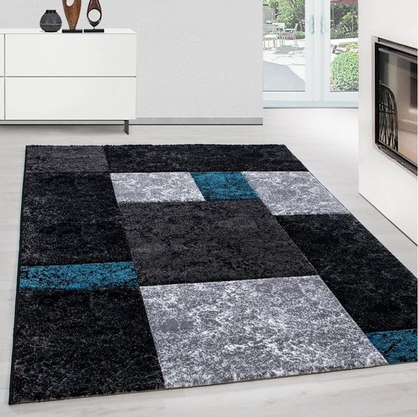 Teppium Teppich Kariert Design, Rechteckig, Höhe: 13 mm, Designer Wohnzimmer Teppich Kurzflor Konturenschnitt Kariert Design