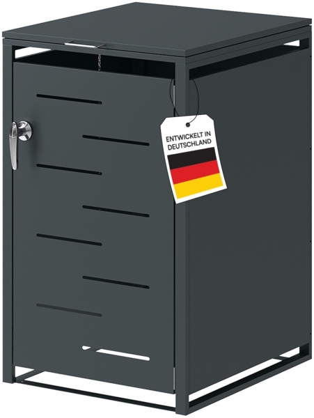STEELSØN 'Diorus' Mülltonnenbox für 1 Tonne 240 Liter, anthrazit, Mülltonnenverkleidung aus Stahl mit Sichtstreifen, wetterfest, 116x80x69 cm, abschließbare Müllbox