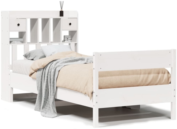 vidaXL Massivholzbett mit Regal ohne Matratze Weiß 75x190 cm Kiefer 3323051