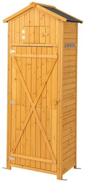 COSTWAY Garten-Geräteschrank, Gerätehaus, Geräteschuppen mit klappbarem Tisch & Tür & Satteldach