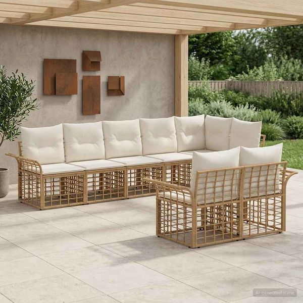 vidaXL Outdoor-Sofagarnitur 8 pcs Natürlich und Cremweiß Poly-Rattan 3437730