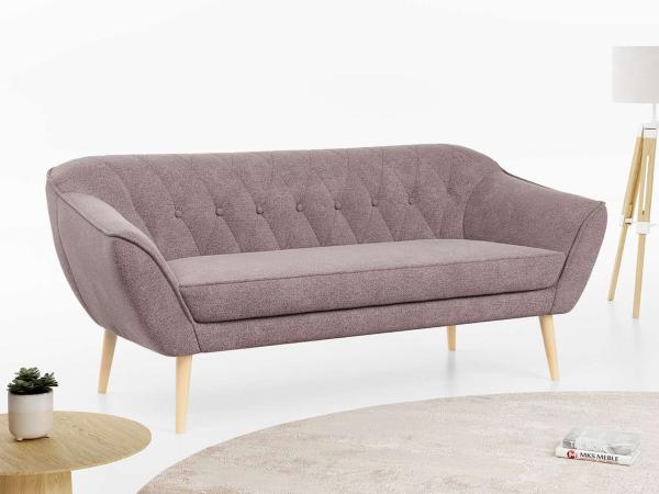 Sofa, Skandinavischer Stil, Holzbeine - PIRS - 3 Sitzer - Rosa - Struktur