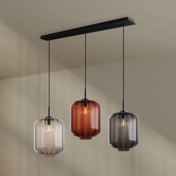 s.luce Velo Esstischleuchte 3-flammig Baldachin 120cm Ø 25cm Braun, Klar, Rauch