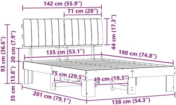 vidaXL Bettgestell mit gepolstertem Kopfteil Hellgrau 135x190 cm 877503 Bild 10