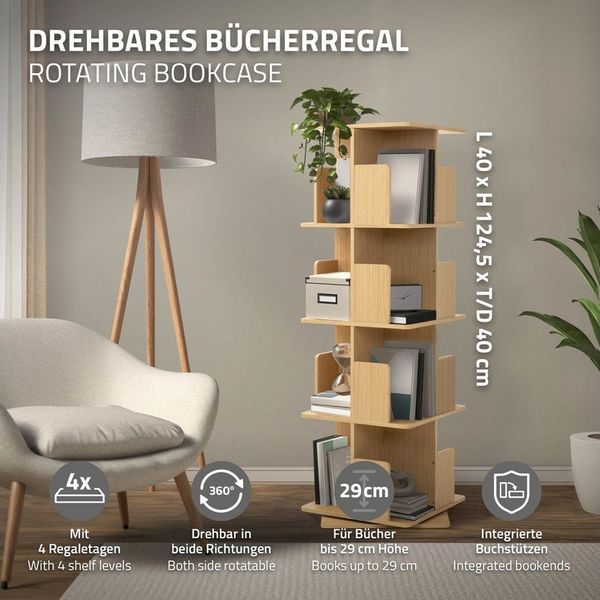 ML-DESIGN Bücherregal Spielzeugregal drehbar 360 Grad Regal Standregal freistehend Drehregal, Lagerregal mit 4 Ebenen & 16 Fächern für Wohnzimmer Büro Kinderzimmer