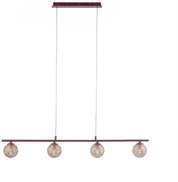 SellTec LED Pendelleuchte Pendellampe Greta Landhaus, wechselbares Leuchtmittel, 4x G9 / 2.5 Watt, 3000 Kelvin, rustikal, braun/gold, Kugel
