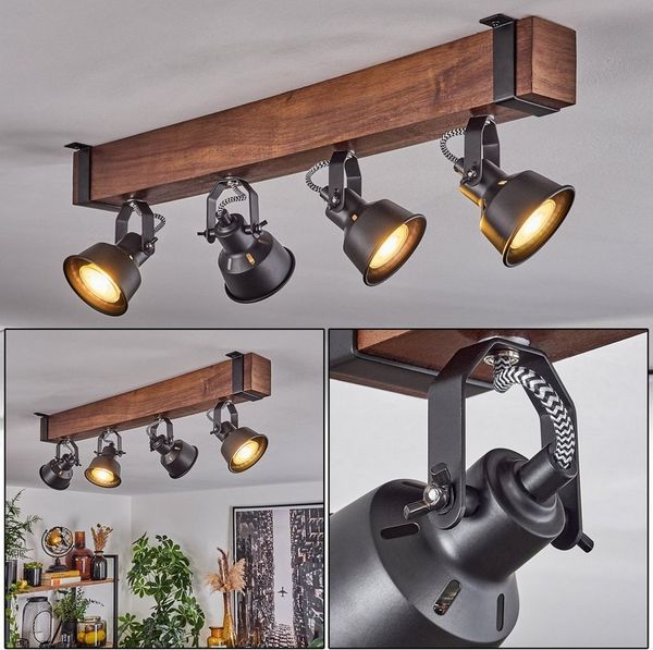 hofstein Deckenleuchte moderne Deckenlampe aus Metall/Holz in Schwarz/Dunkelbraun, ohne Leuchtmittel, Deckenleuchte mit verstellbaren Schirmen, 4x GU10 ohne Leuchtmittel