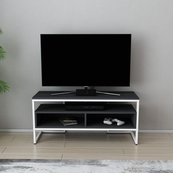 Hanah Home Stylish TV Stand, White & Anthracite, 110 x 35 x 49.9 cm | 100% Melamine Coated Particle Board, 18 mm Thick | Modern Design for Living Room