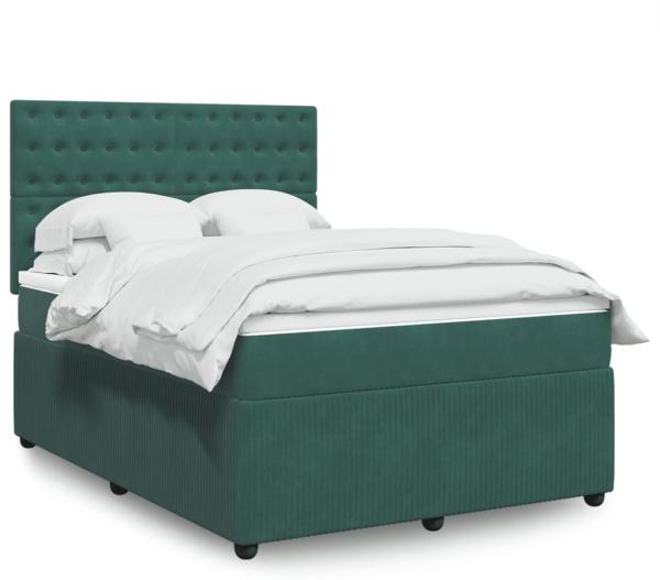 vidaXL Boxspringbett mit Matratze Dunkelgrün 140x190 cm Samt 3292349