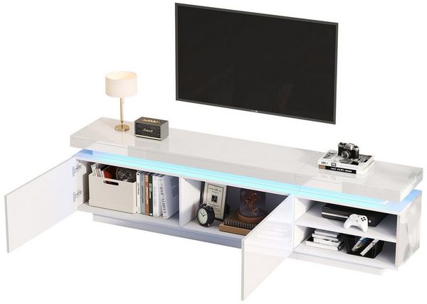 MODFU Lowboard mit großen Stauraum (TV-Schrank Fernsehtisch,TV-Board,TV-Ständer, = TV-Kommode, 1 St, 2 Türen, 2 offene Fächer), geeignet für 75-Zoll-TVs