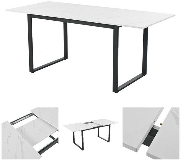 IDEASY Esstisch Teleskoptisch 140/180x80x75cm, Tragkraft 60kg Küchentisch (Moderne Weiße MDF Tischplatte Mit Marmormustern), Beine aus Eisen aus Metall & Vierkantrohrbeine, Bürotisch