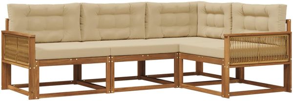 vidaXL Outdoor-Sofagarnitur mit Kissen 4 pcs Natur und Beige 3382531