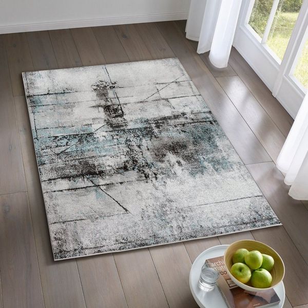 TaCa Home Teppich Designer Kurzflor Teppich Moderne Kunst, rechteckig, Höhe: 12 mm, Wohnzimmer Schlafzimmer Esszimmer, Vintage Blau - 120 x 160 cm