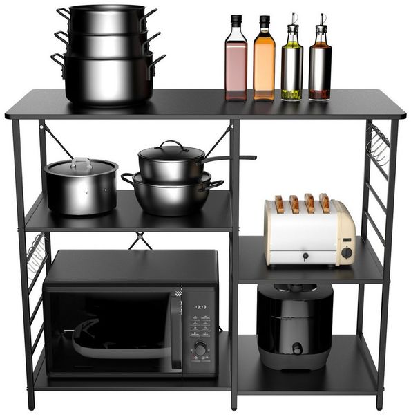 JEOBEST Standregal Küchenregal mit 8 Haken, Regal, Kücheninsel, 1-tlg, Mikrowellenregal, 8 Haken, 3 Regalebenen, Stahlrahmen