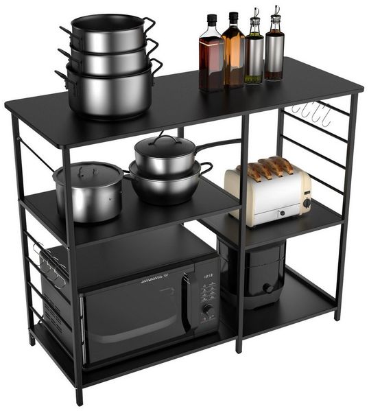 JEOBEST Standregal Küchenregal mit 8 Haken, Regal, Kücheninsel, 1-tlg, Mikrowellenregal, 8 Haken, 3 Regalebenen, Stahlrahmen