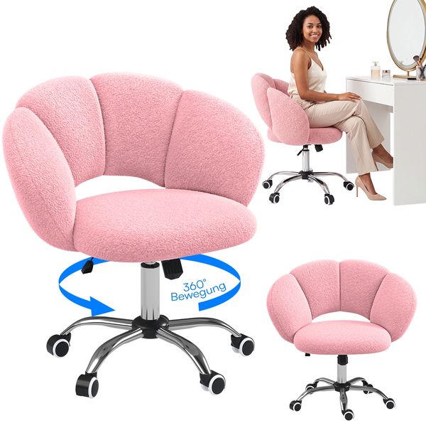 Bellamio 'Meli' Wolkenstuhl, rosa, Teddy-Bouclé Stoff, höhenverstellbar & drehbar, bis 140 kg, Schmink- & Schreibtischstuhl mit Rollen