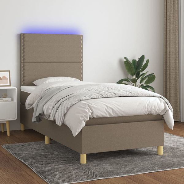vidaXL Boxspringbett mit Matratze & LED Taupe 90x200 cm Stoff 3135329