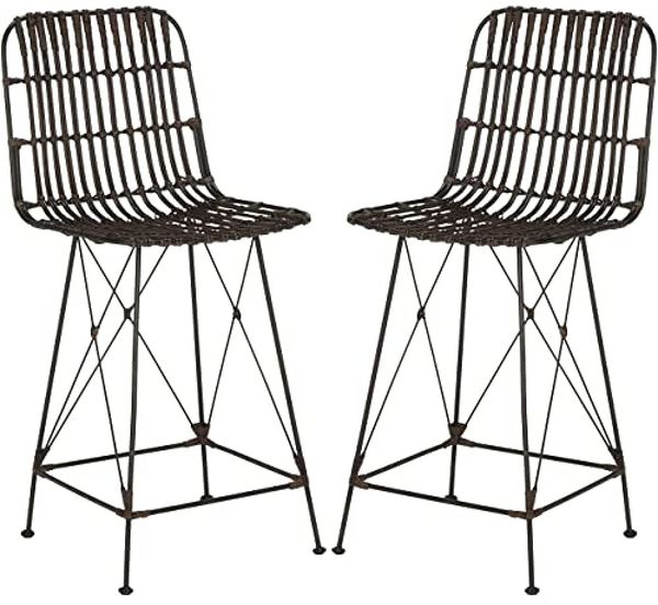 SAFAVIEH Modern Bar & Counter Stools - Set of 2 - with a Back, in Brown and Black