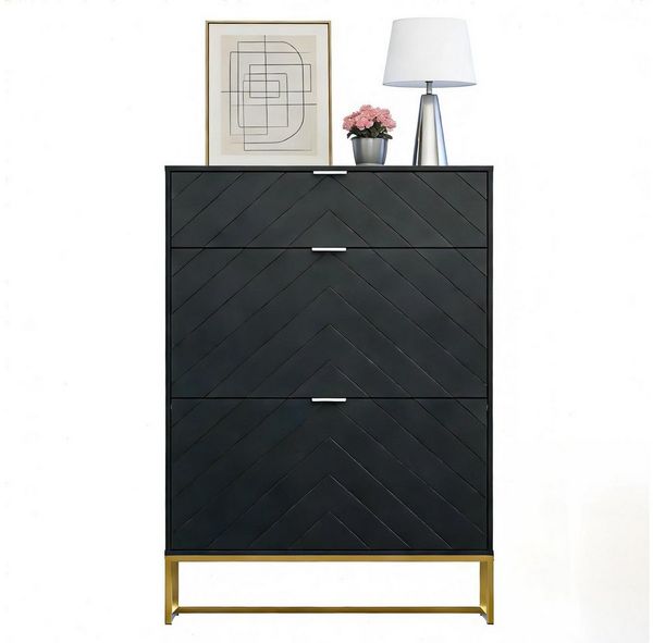 UEV Schuhschrank mit 3 Klappen schmal Schuhablage (Modern Schuhkommode im Flur Diele,80x24x122cm) Platzsparend, mit Kippschutz/Trennwand verstellbar