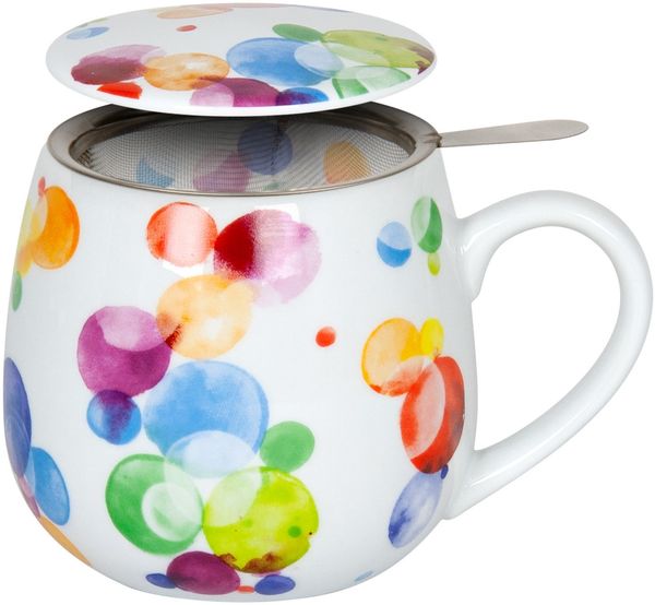 Könitz 1151432263 Becher mit Sieb und Deckel 400 ml - Tea for you Colourful cast - Bubbles / Teebecher bunt